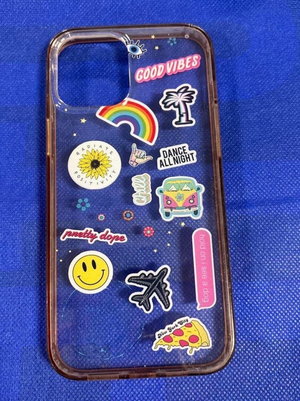 Clear Sticker-Decorated Phone Case - Transparent with Multicolor Accents